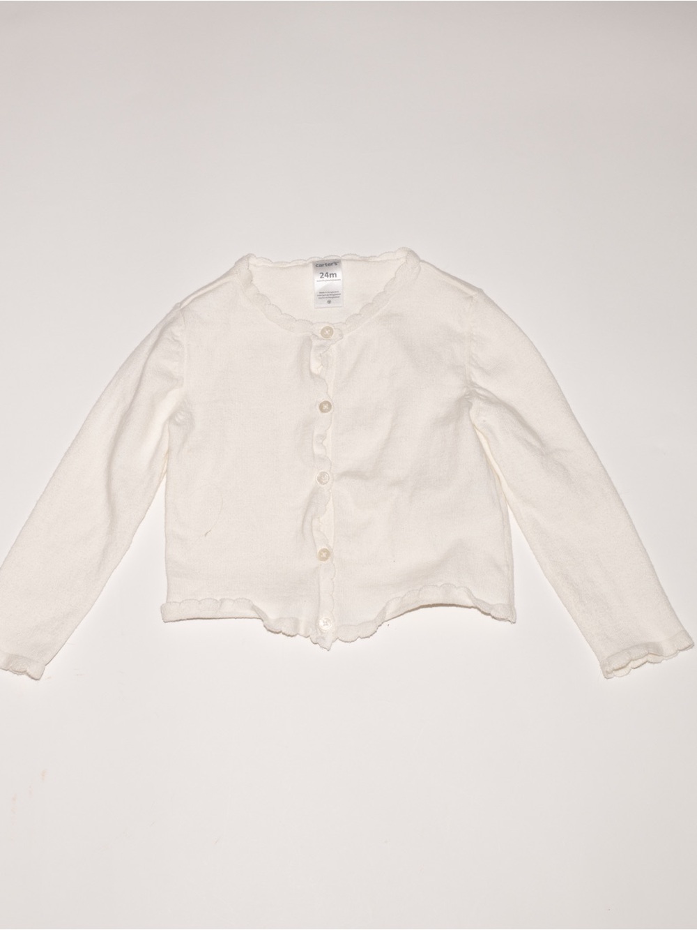 Carters White Scallop-Trim Cardigan